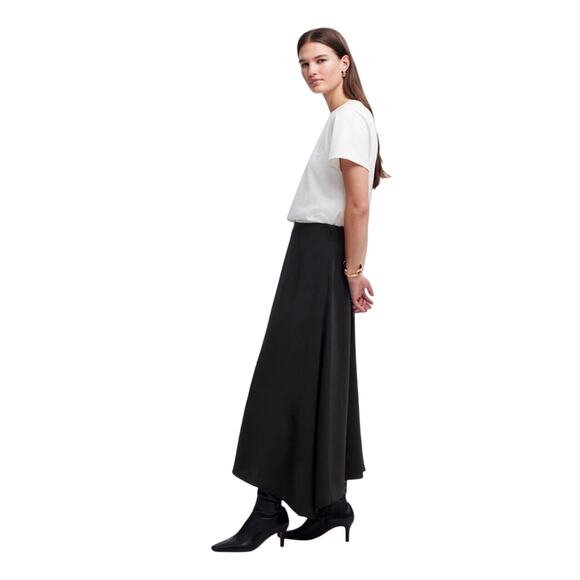 Madewell Black Crepe High-Low Midi Skirt 00 NWT Asymmetrical Hem Work Chic - Picture 3 of 8